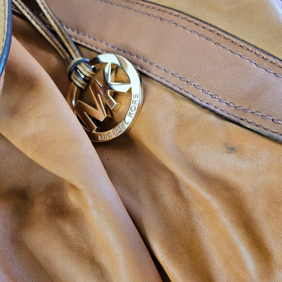 Michael Kors Tan Lamb Leather Gold Charm Satchel - Picture 10 of 15